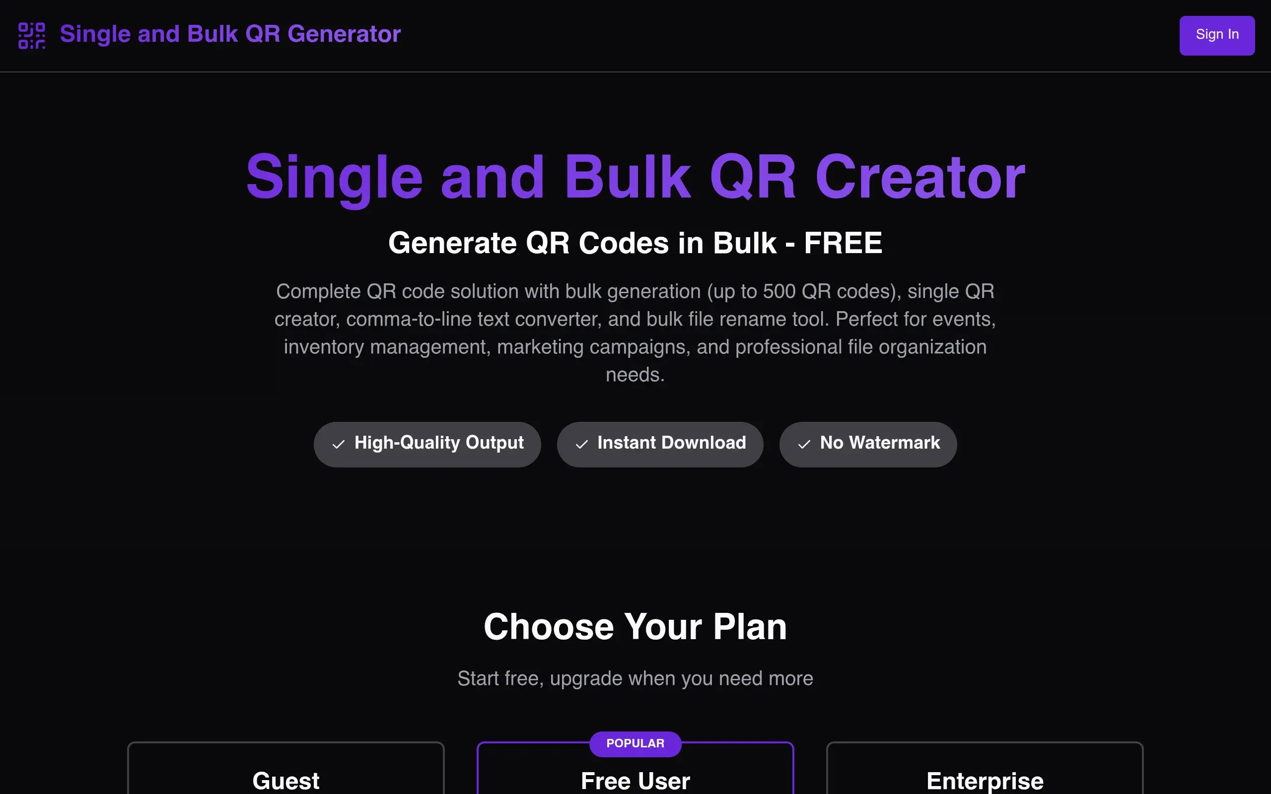 Screenshot bulkqr-highres-gen